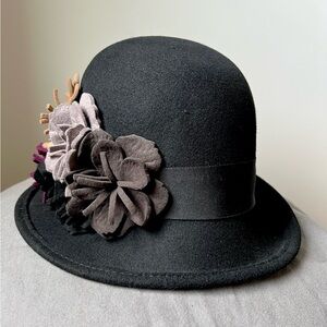 Elegant Black Felt Women's Hat with Felt Flowers